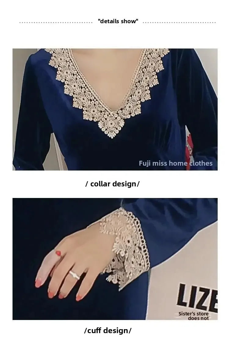 Plus Size 5XL Sleep Dress Women Winter Long Sleeve Sexy Luxury Velvet Spring Autumn Winter Style Korean Version Velvet Nightgown