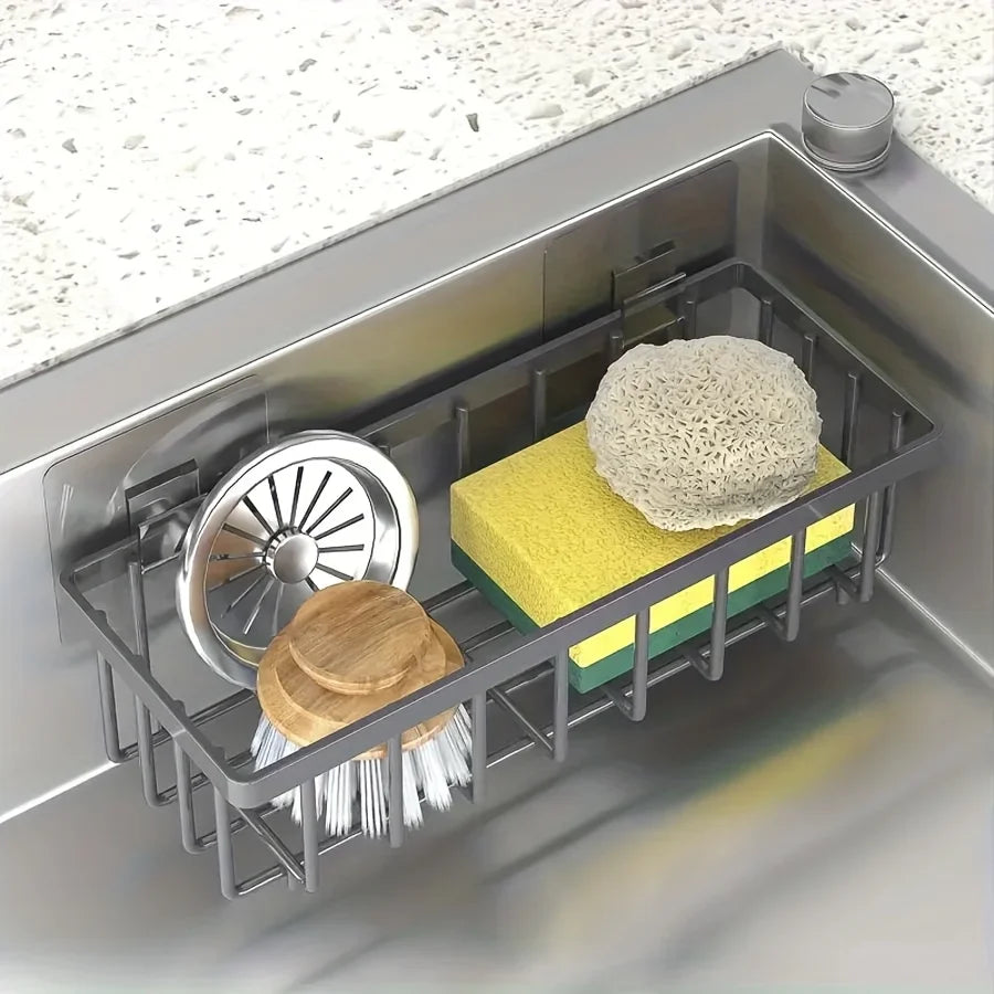 Plastic No Drill Sink Caddy for Sponges Brushes and Towels