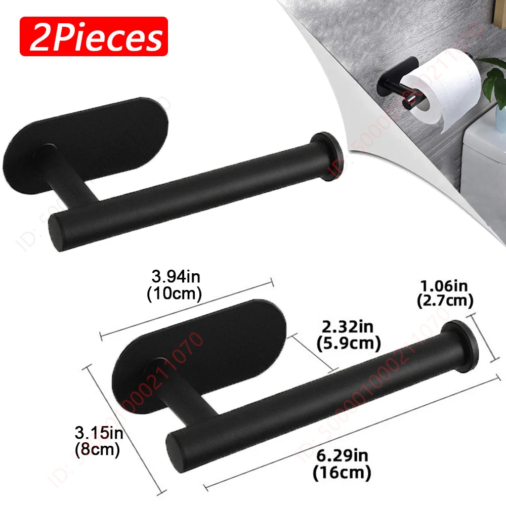 Stainless Steel Adhesive Toilet Roll Holder in Two Designs 2Pcs Black Holder A