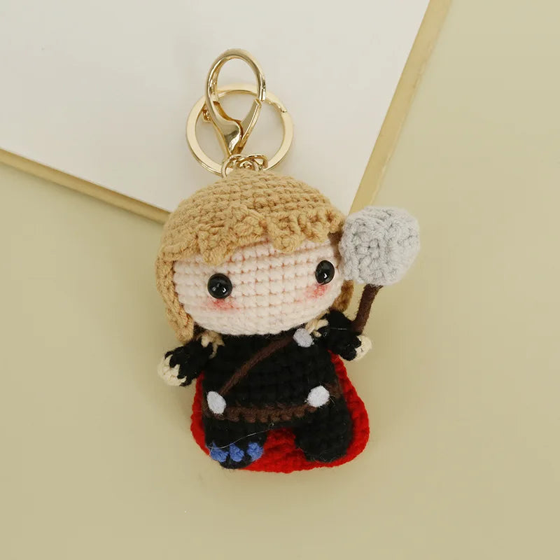 Crochet Knitted Super Hero Spider-Man Superman Captain America Keychains Small Pendant Hangings Christmas Birthday Gifts 3-7cm