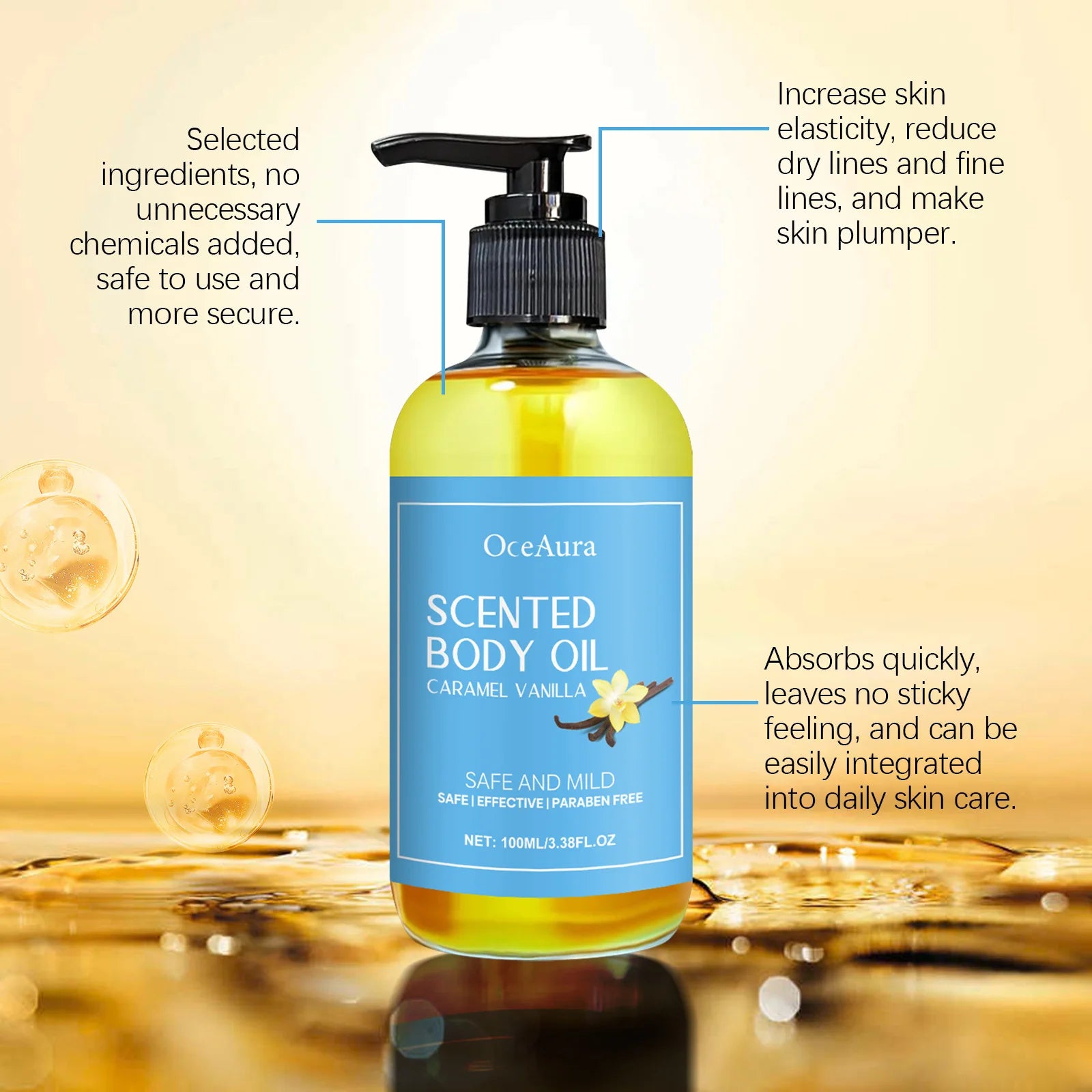 Vanilla Body Massage Oil for Deep Hydration & Stress Relief – Glowing, Smoothing, Muscle Relaxing Moisturizer (100ml)