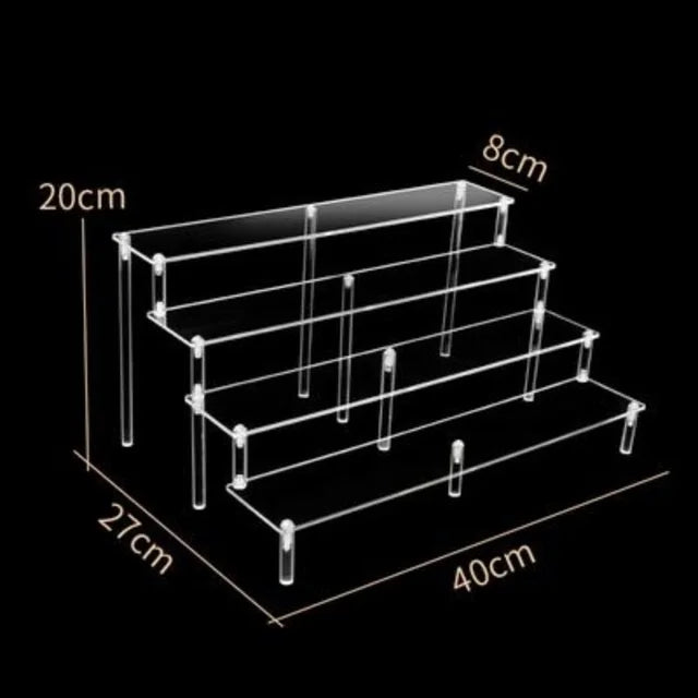 Display Riser Stand for Figures in Clear, Black or Wood Effect 4 tier 40x8cm firm