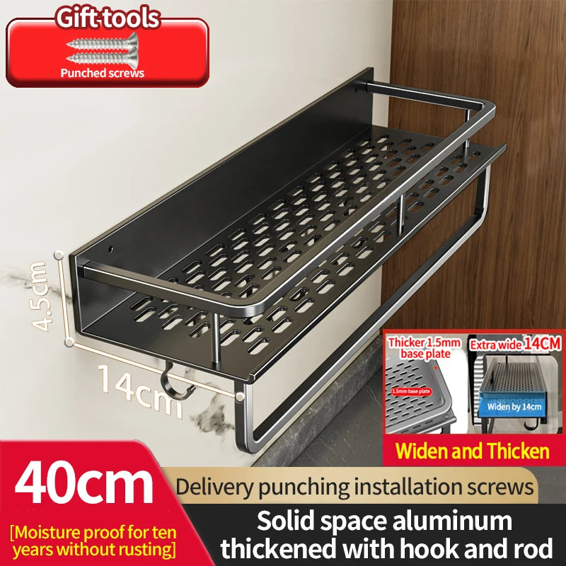 Aluminum Kitchen Rack Kitchen Shelf Toilet Storage No Drill Hanging Rack Bathroom Organizer Hang on the Wall Kitchen big black pole 40cm