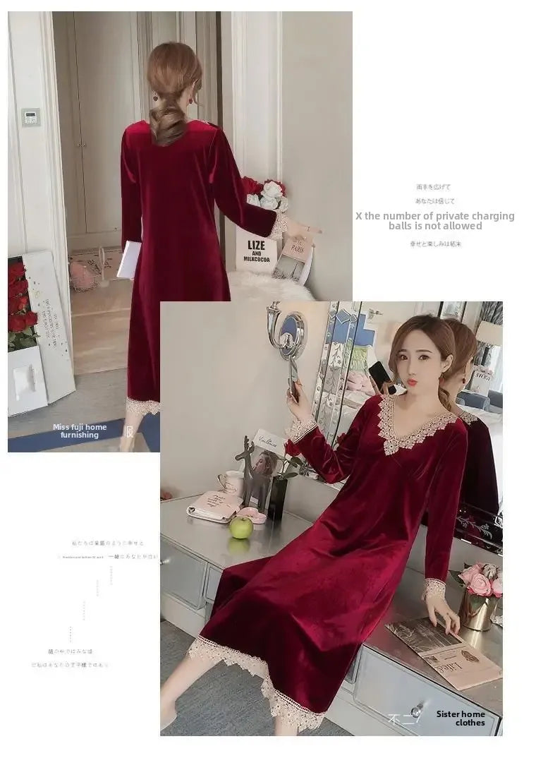 Plus Size 5XL Sleep Dress Women Winter Long Sleeve Sexy Luxury Velvet Spring Autumn Winter Style Korean Version Velvet Nightgown