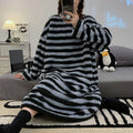 Ladies Nightwear Nightdress Autumn and Winter Coral Velvet Long Sleeve Plaid Dress Striped Student Flannel Dress Large Size