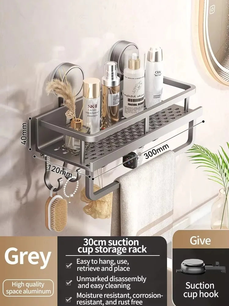 Aluminium Suction Cup Bathroom Shelf with Drainage Base