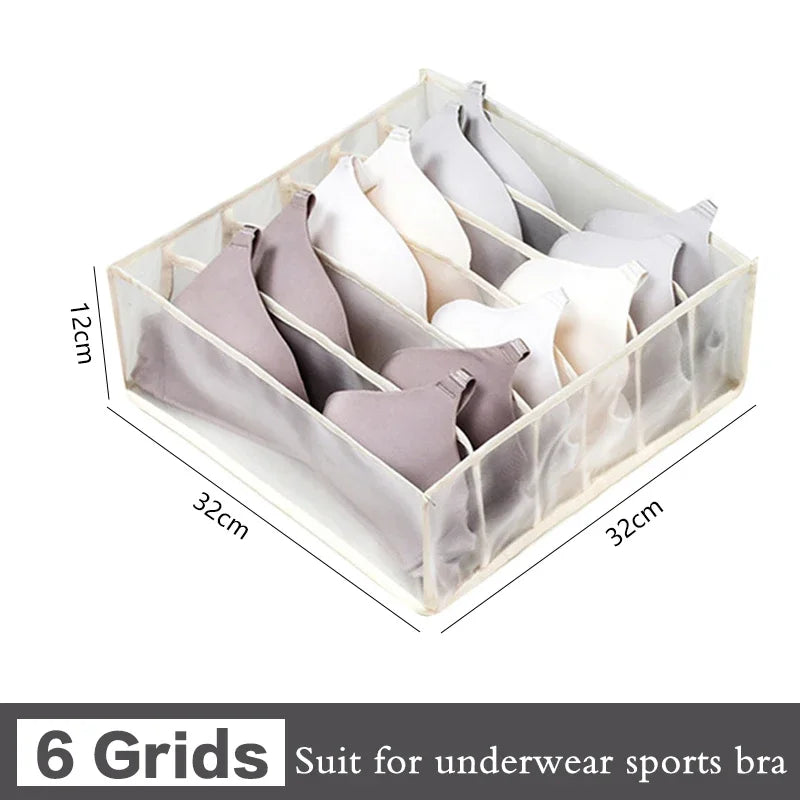 Fabric Bra Drawer Organiser for Sports Bras Socks and Underwear 6grids-beige
