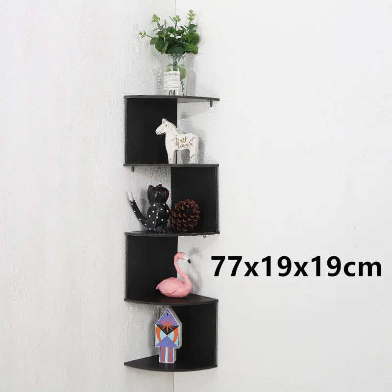 No Drill Wall Mounted Corner Shelf, 2 or 5 Tier, Black or White