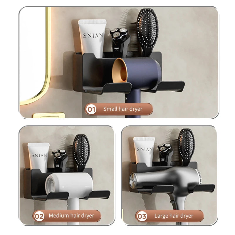 Wall Mounted Non Perforated Hair Dryer Storage Rack Bathroom Hair Dryer Storage and Placement Rack Multi Functional Storage Rack