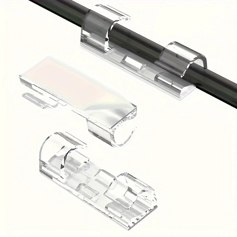 30 Transparent Adhesive Cable Clips, Durable Plastic Wire Organizer, Power Cord Management, Desktop Bottom Wall Fixing