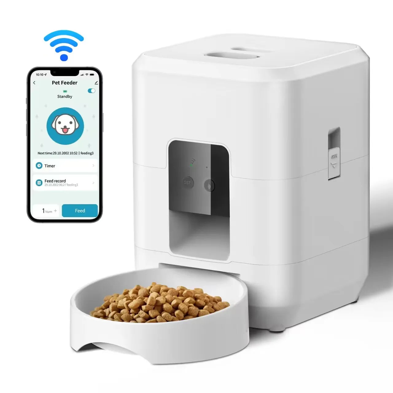 Smart Pet Feeder Automatic Cat Feeder Dog Slow Food Machine With Timed Quantitative Automatic Cat Food Dispenser Cat Dog Bowl White WIFI Feeder