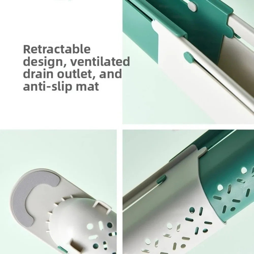 Extendable Sink Caddy with Raised Rail for Dishcloths
