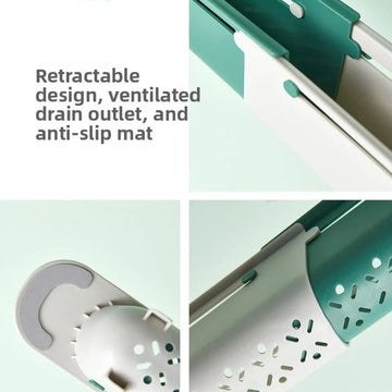 Extendable Sink Caddy with Raised Rail for Dishcloths