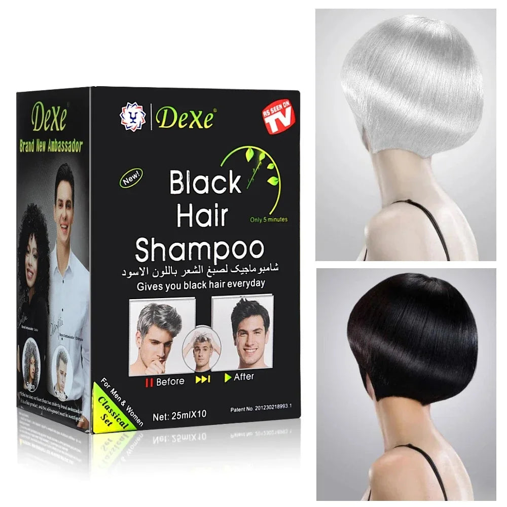10 Pcs Dexe Fast Black Hair Shampoo 5 Mins Fast Become Black Hair Dye Herb Natural Hair Care Restore Colorant Shampoo Hair Care Default Title