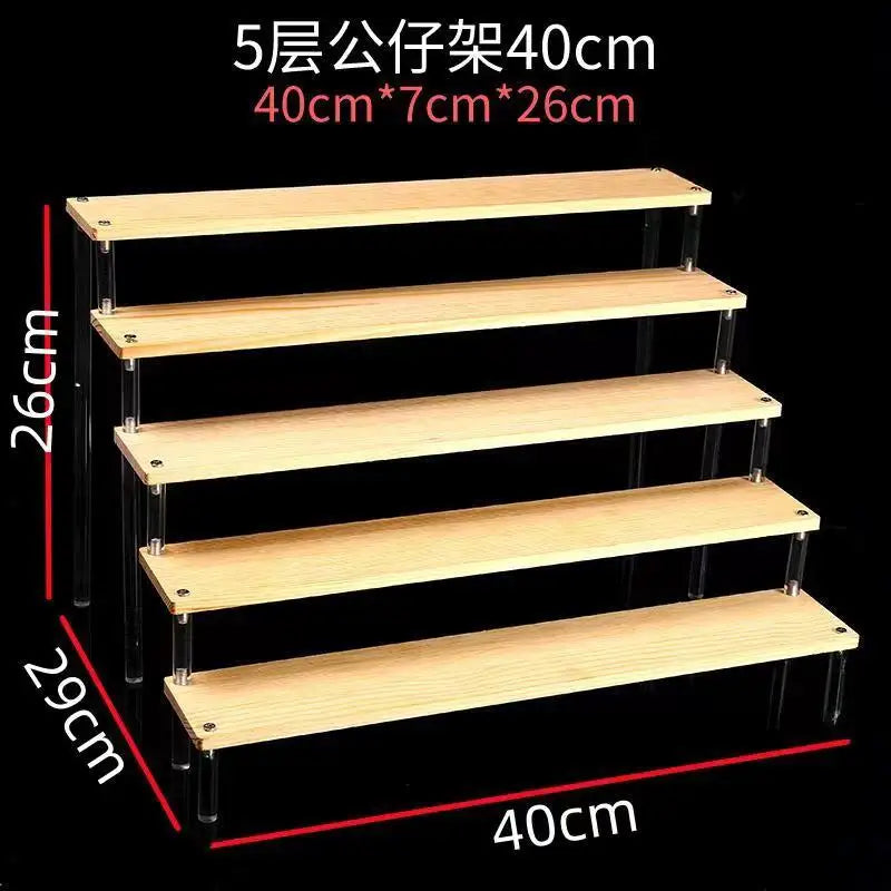 Tiered Display Stand with Clear or Wood Effect Shelves 5-40x7cm