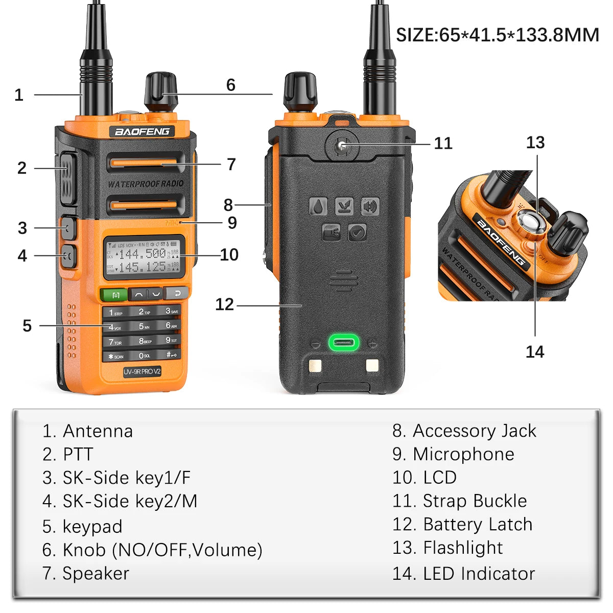 Baofeng UV 9R Pro V2 IP68 Waterproof Walkie Talkie Tri-Power Type-C Charger Dual Band Ham CB Radio Two Way Radio of UV 9R Plus