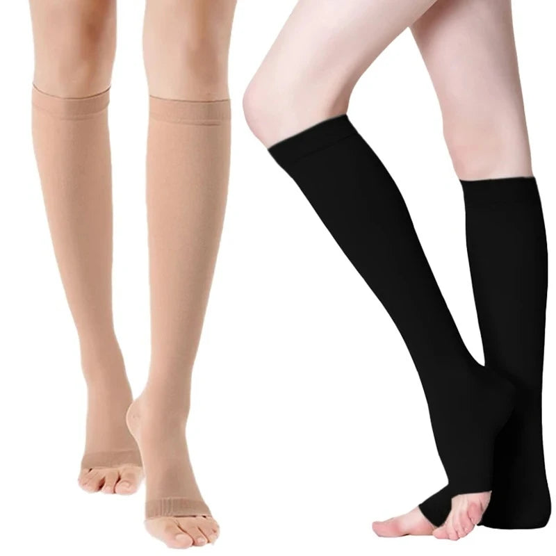 1 Pair Unisex Calf Compression Stockings Prevent Varicose Veins Shape Gradually with Pressure Elastic Open Toe Knee High socks