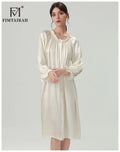 FIMTAIRAH 6A 22MM 100% Silk Nightdress Real Silk Nightgown Women long plus large size Sleepwear Pajamas robe