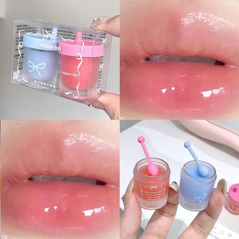 Cappuvini Juice Straw Cup Lip Mask Fruit-Flavored Lip Care Moisturizing for Day and Night in Autumn and Winter Prevents Chapped Lips Long-Lasting Moisturizing Improves Lip Lines Deeply Moisturizing Care High-Quality Lip Balm Set