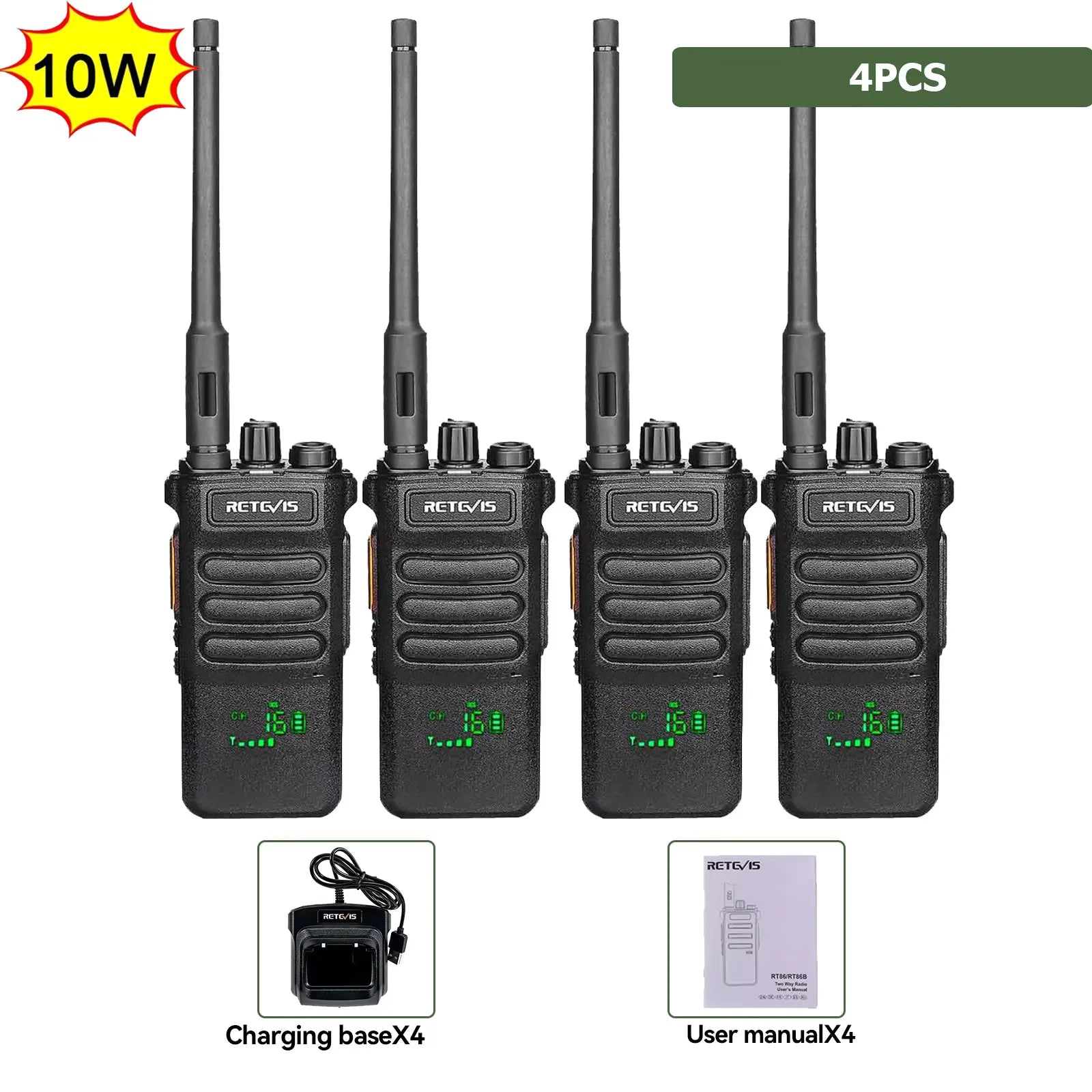 Retevis RT86 10W Walkie Talkie Professional Two Way Radio Long Range Walkie Talkie UHF Communication radio for Outdoor Business 4PCS