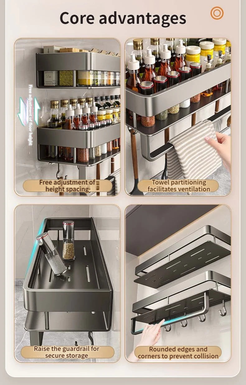 Aluminum Kitchen Rack Kitchen Shelf Toilet Storage No Drill Hanging Rack Bathroom Organizer Hang on the Wall Kitchen