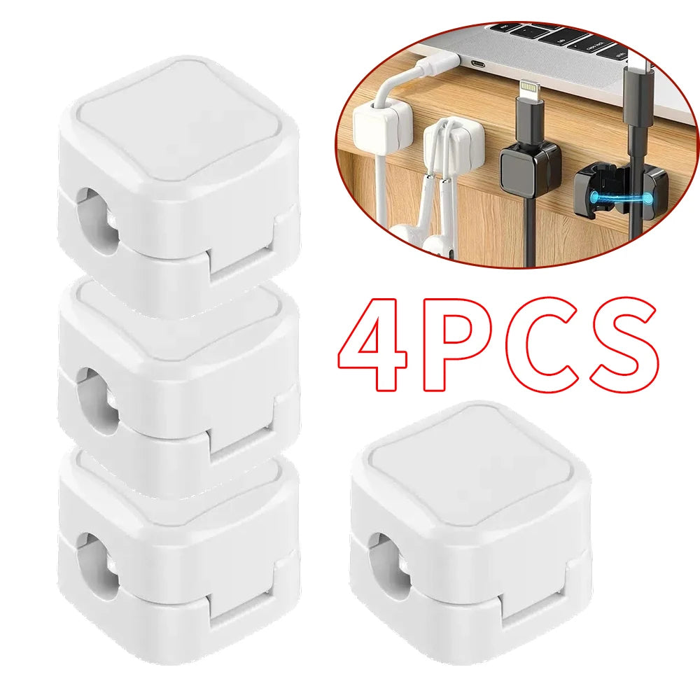 Magnetic Hinged Cable Clips for Desk Charging Lead Storage 4 WHITE