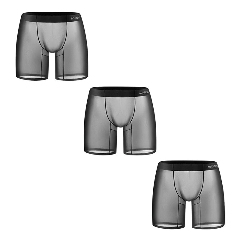 1/2/3 PCS Men's Ice Silk Boxers Transparent 0.01 Ultra-thin Fabric See Through Seamless Underwear antibacterial Boxer Shorts 3AD781-Black