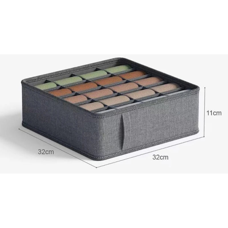 Grey Fabric Drawer Organiser for Underwear Bras and Socks 1PC-20 cells