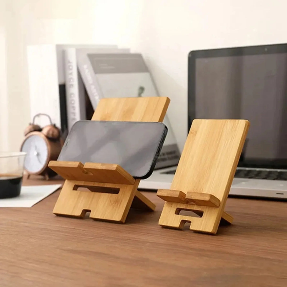 Bamboo Desk Phone Stand for Hands Free Portrait Viewing