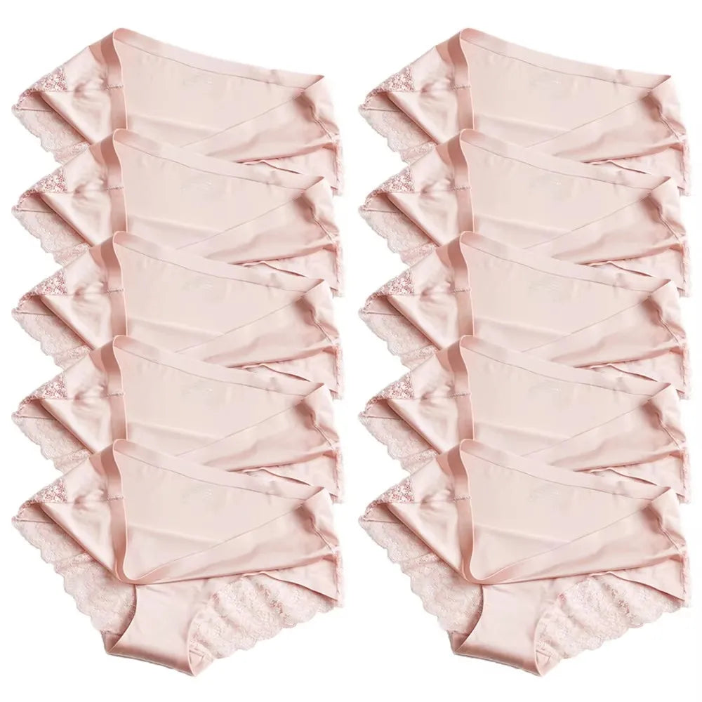 1/5/10Pcs Seamless Women Hollow Out Panties Set Underwear Comfort Lace Briefs Low Rise Female Sport Panty Soft Lady Lingerie pink-10pcs As shown