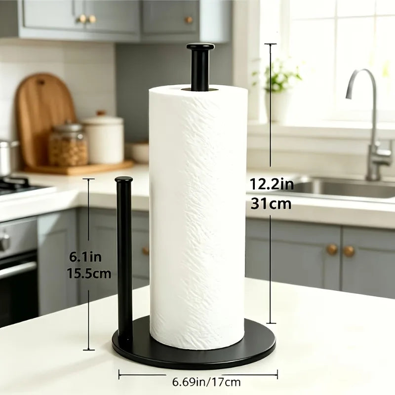 Kitchen Desktop Paper Towel Holder with Reinforced Base, Space Saving Countertop Organizer, Modern Durable Toilet Paper black