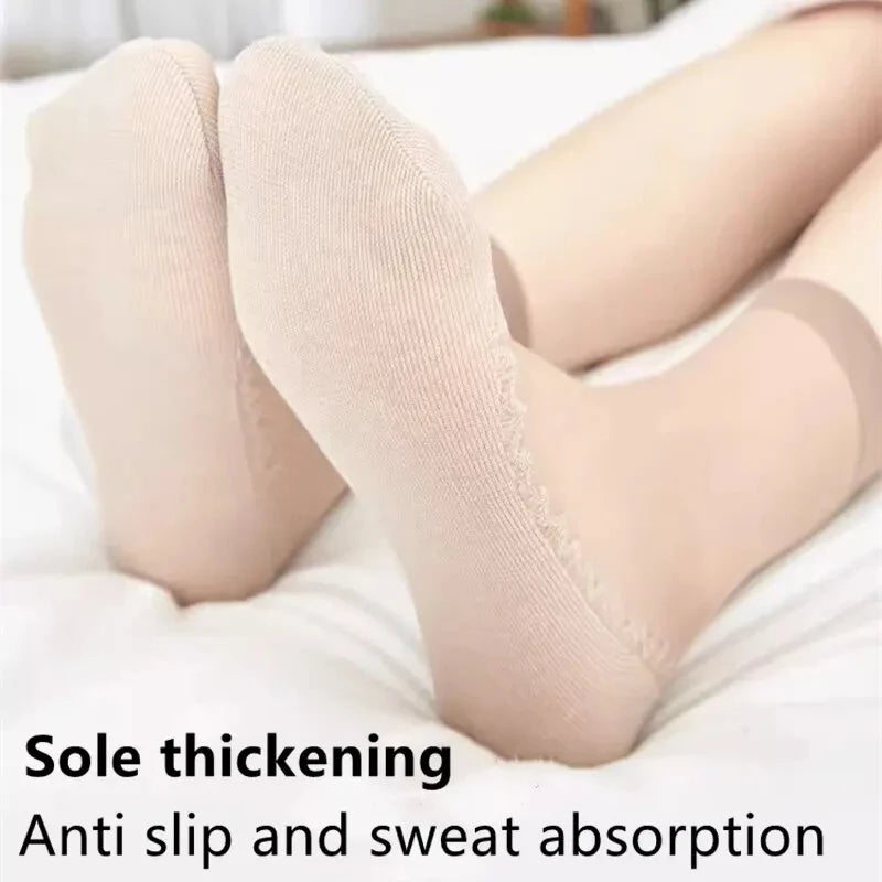 1/10Pairs Womens Anti-Slip Cotton Sock Thin Socks Casual Non-Slip Bottom Splice Spring-Autumn Transparent Ladies Breathable Sock