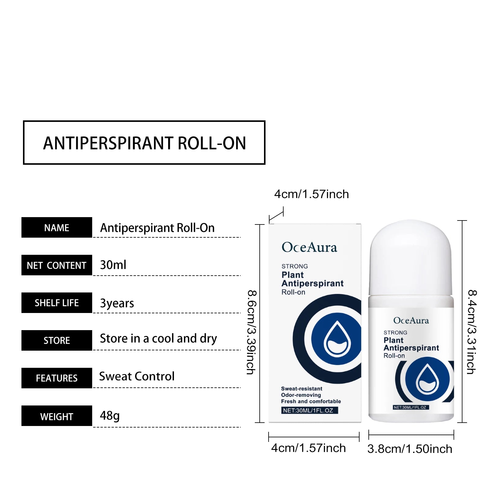 Antiperspirant Deodorant Roll-On for Men & Women – Fast-Dry Sweat & Odor Control, Long-Lasting Underarm Body Deodorant