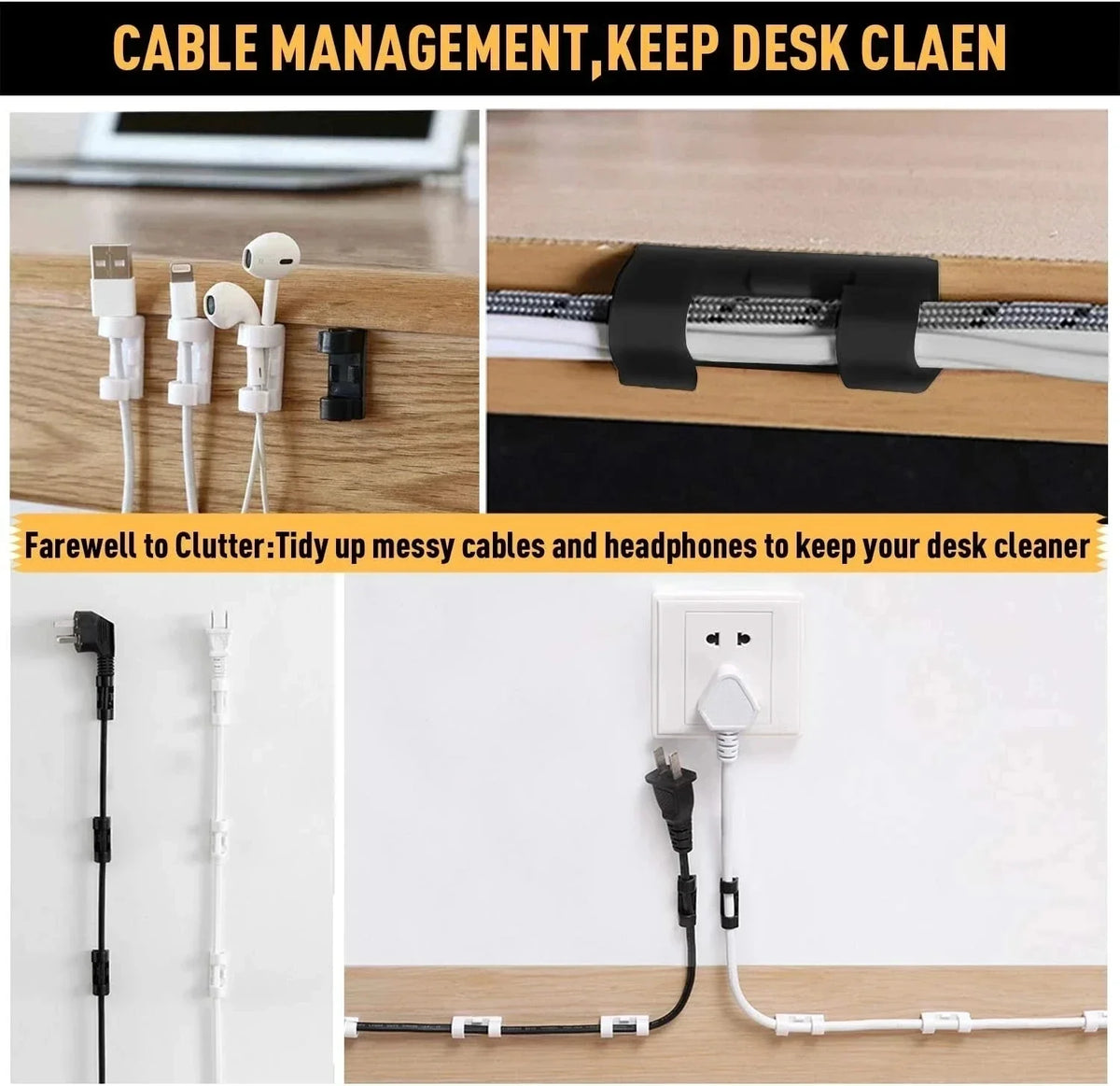 Self Adhesive Open Cable Clips for Desk Wire Routing