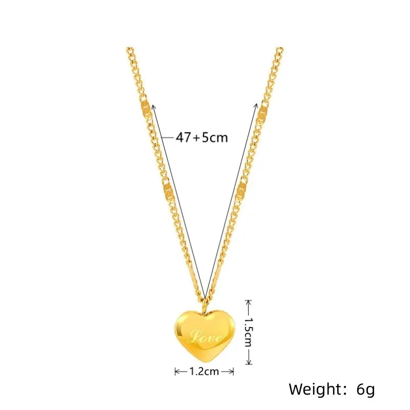 1pcs Gold-color Necklace Ms Simple Fashion Peach Heart Engraved Love Collarbone Chain Holiday Gifts