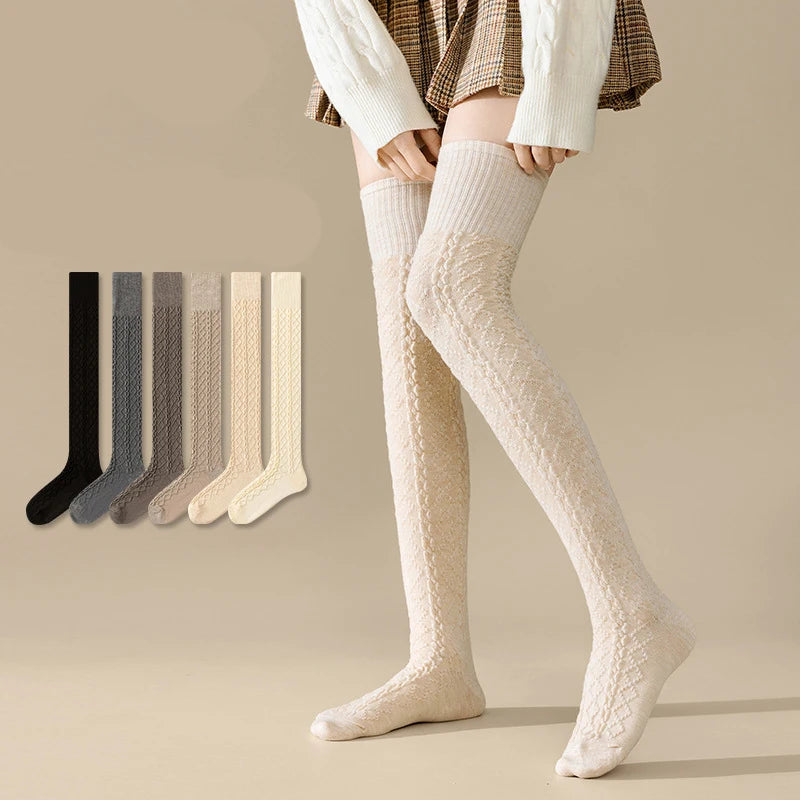 1 Pairs Autumn Winter Women's Wool Blended Knee High Socks Thick Warm Soft Comfortable Fashionable Women Casual Long Tube Socks
