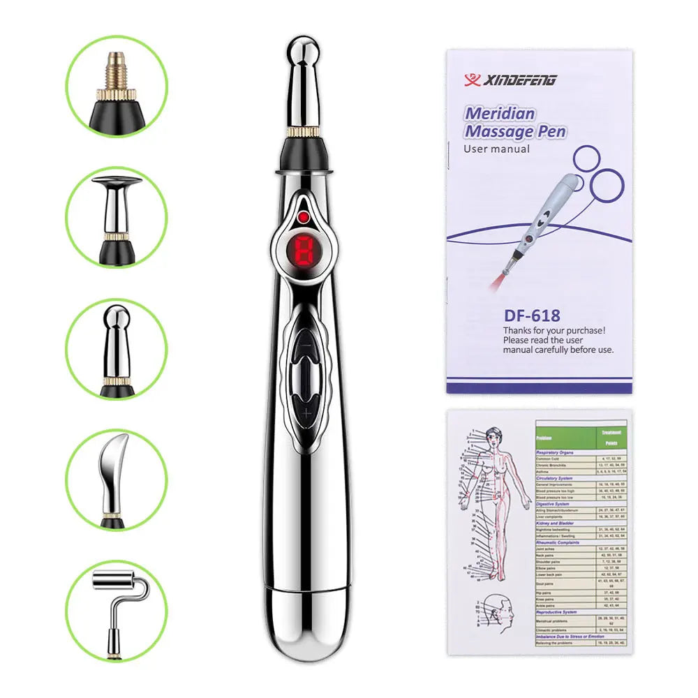 Electric Acupuncture Point Massage Pen Pain Relief Laser Therapy Electronic Meridian Energy Pen Body Head Back Neck Leg Massager 5 heads