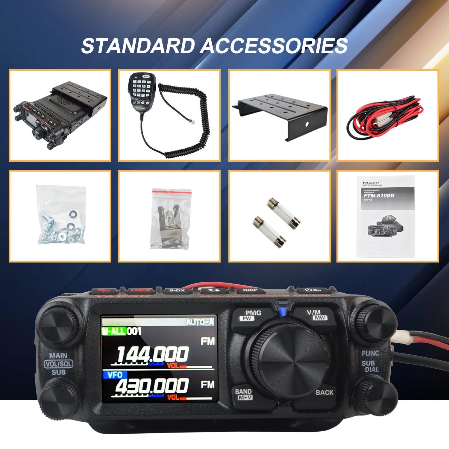 Walkie Talkie Yaesu FTM-510D ASP C4FM/FM 55/50W 144/430mhZ Dual Band Mobile Transxciver with Super-DX and ASP