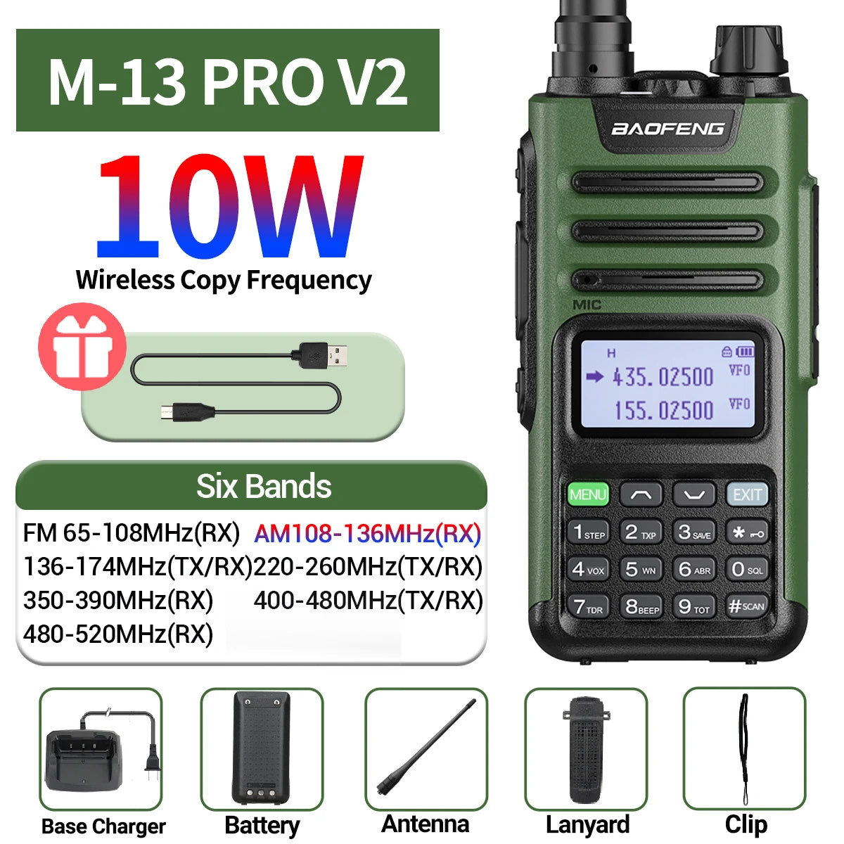 BaoFeng M-13 PRO V1 V2 High Power Multi Band Walkie Talkie Type-C Charger Long Range Upgraded UV-13 PRO V1 V2 Ham Two Way Radio - Dicrodelights