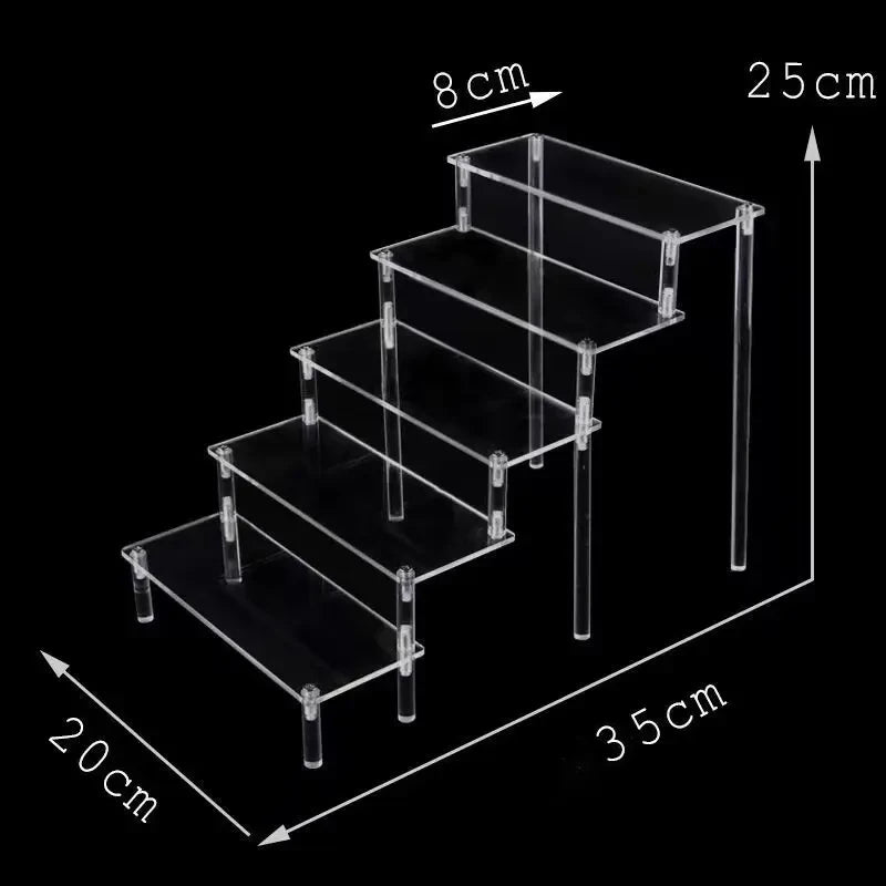 Tiered Display Stand with Clear or Wood Effect Shelves 5-20x8cm