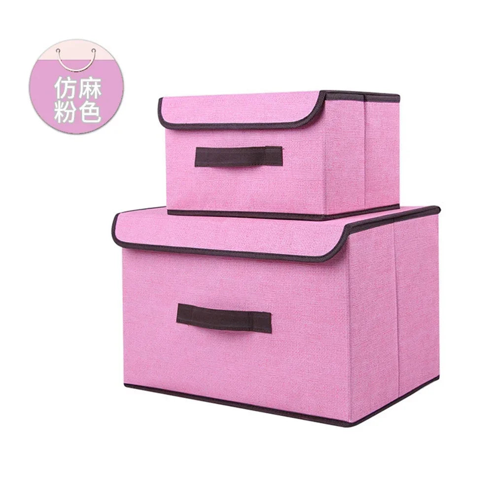 Fabric Wardrobe Storage Box With Lid for Clothes and Accessories Pink