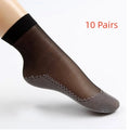 1/10Pairs Womens Anti-Slip Cotton Sock Thin Socks Casual Non-Slip Bottom Splice Spring-Autumn Transparent Ladies Breathable Sock Black-10Pairs One Size