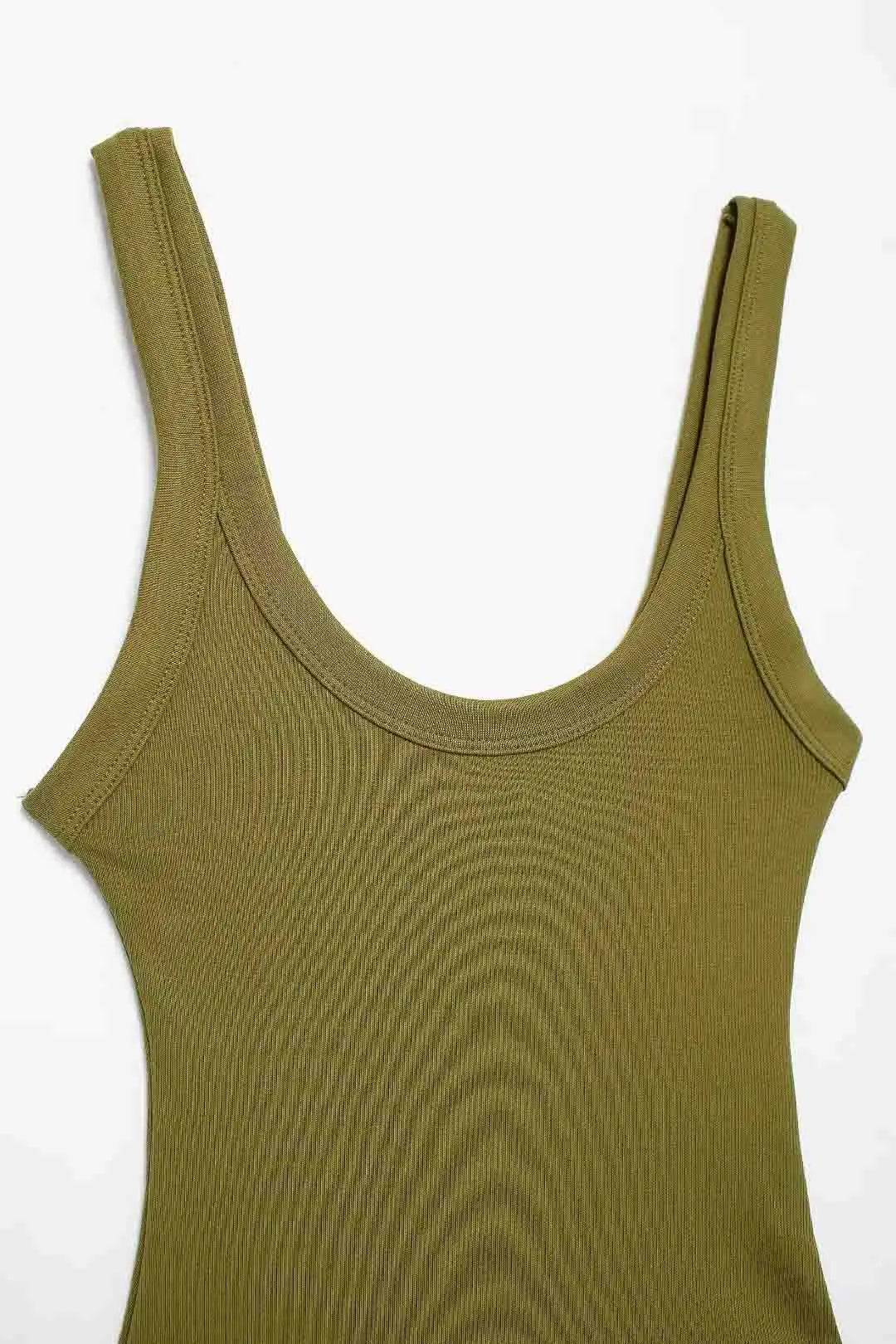 Women's Skinny Ribbed O-Neck Bodysuits with Straps Snap-Button Sexy Fashion Playsuits Comfortable Stretchy Female Clothing