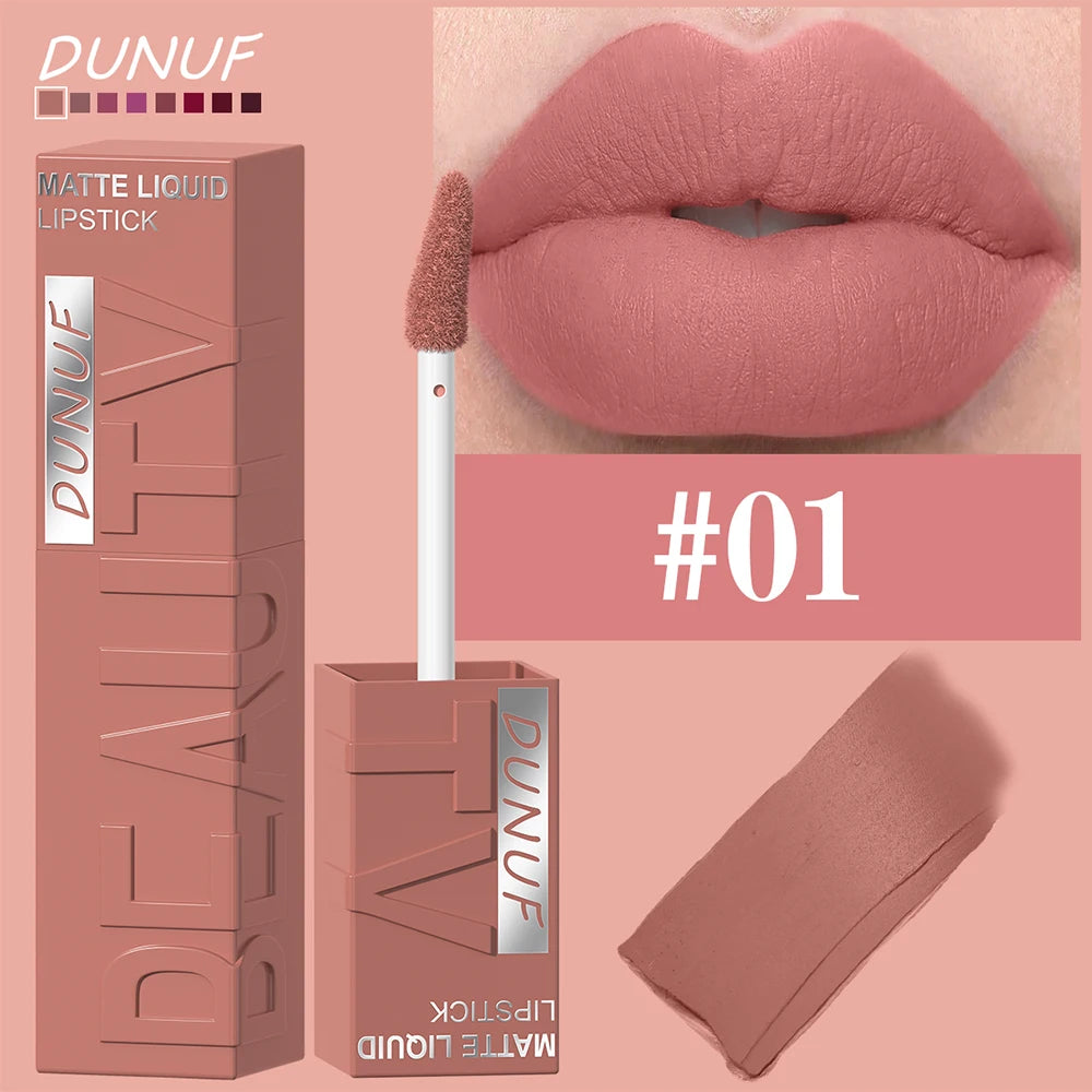 8-Color Matte Velvet Lip Gloss – Waterproof Plumping Lipstick, Smooth Easy-Apply Square Tube 28195-01
