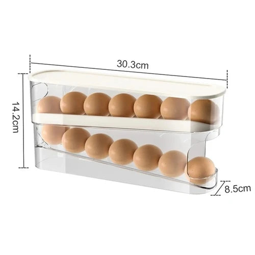 Bilayer Fridge Egg Storage Box Automatic Rolling Eggs Holder Rack Ladder Style Refrigerator Eggs Dispenser Egg Organizer Holder A-White