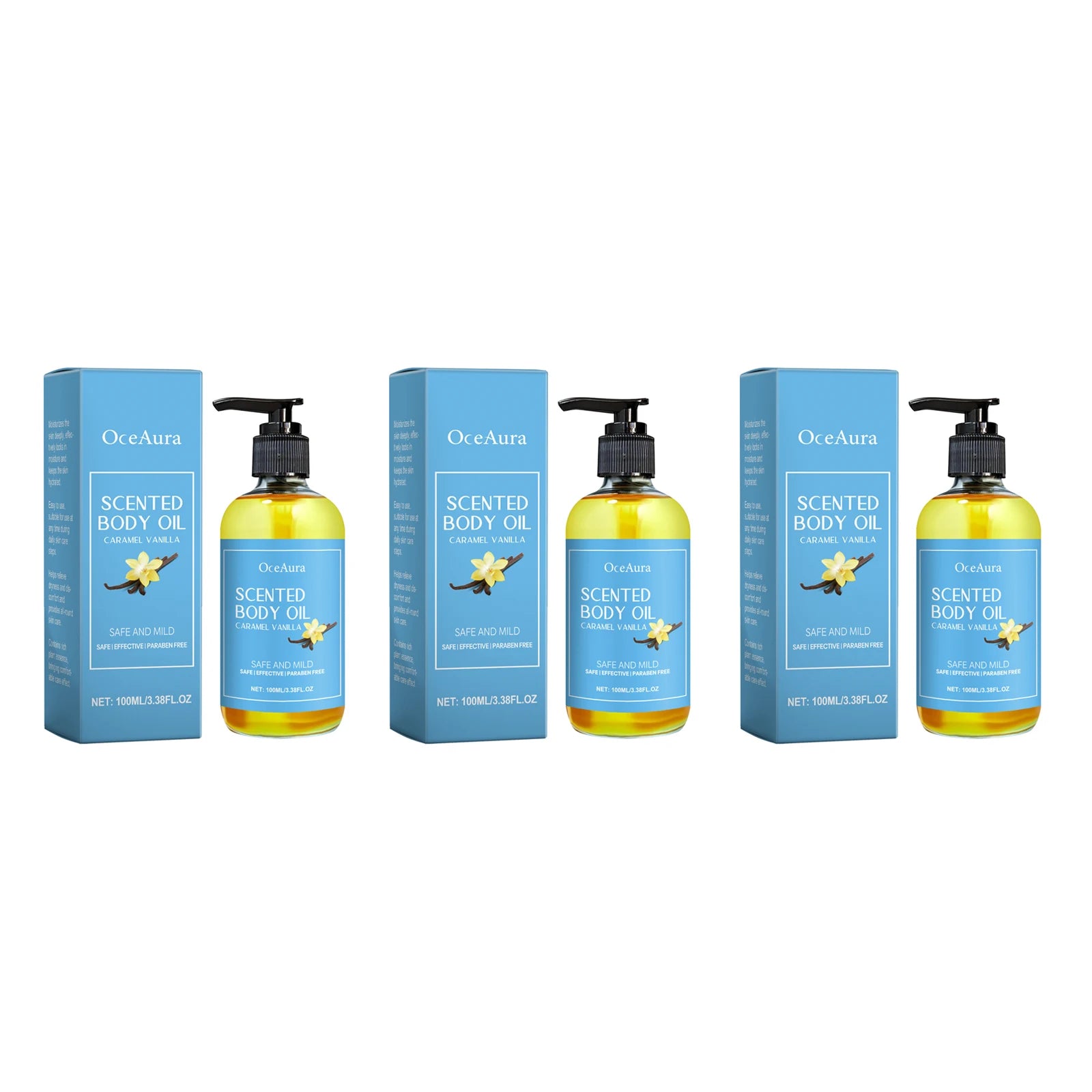 Vanilla Body Massage Oil for Deep Hydration & Stress Relief – Glowing, Smoothing, Muscle Relaxing Moisturizer (100ml) 300ml boxed