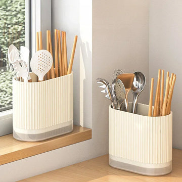Kitchen Utensil Holder with Drip Tray and Two Compartments