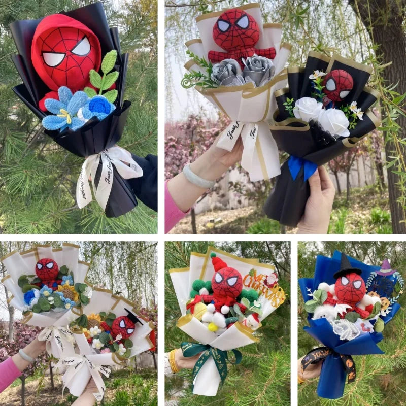 Super Hero Spider-Man Stuffed Plush Dolls Creative Handmade bouquets for Boys Graduation Christmas Birthday Gifts