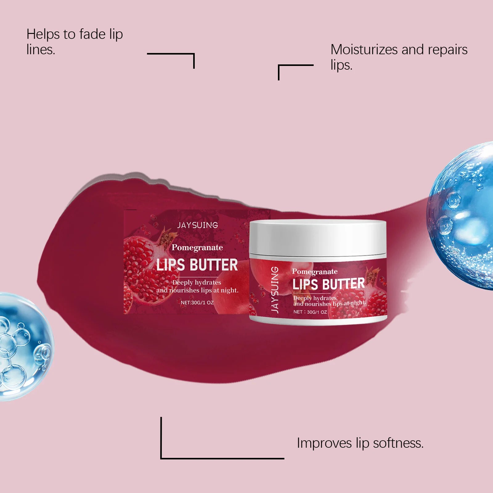 Pomegranate Lip Balm for Dry Lips Hyaluronic Acid Shea Butter Overnight Moisturizer Natural Fragrance Long Lasting Gift Women