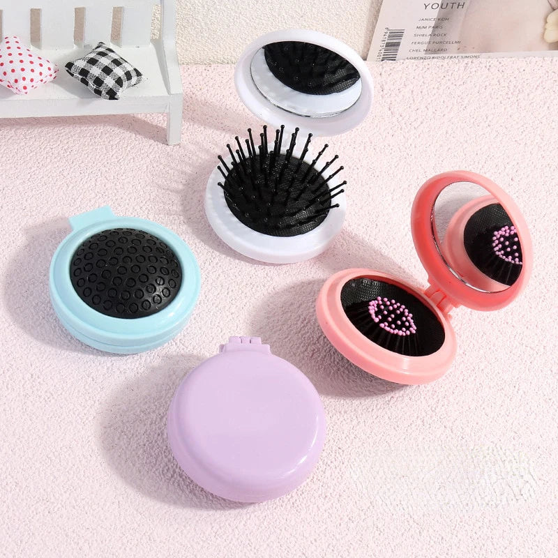 1 Pcs Small Size Hair Comb With Folding Mirror Traveling Portable Massage Folding Comb Women Girl Hair Brush Styling Tools
